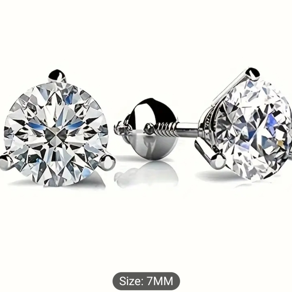 1 Pair 7mm Round Cubic Stud Screw Back Earrings